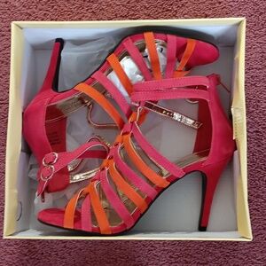 NWOT Charles Albert Orange/Fuchsia Heeled Sandals